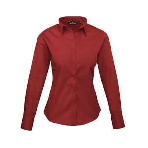 Premier Womens/Ladies Poplin Long-Sleeved Blouse / Burgundy